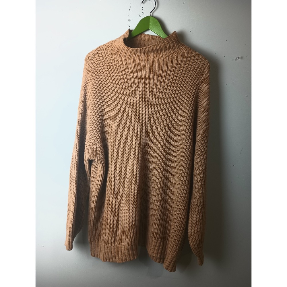 American Eagle Womens Mock Neck Shaker Stitch Oversized Sweater Camel Tan XS/S